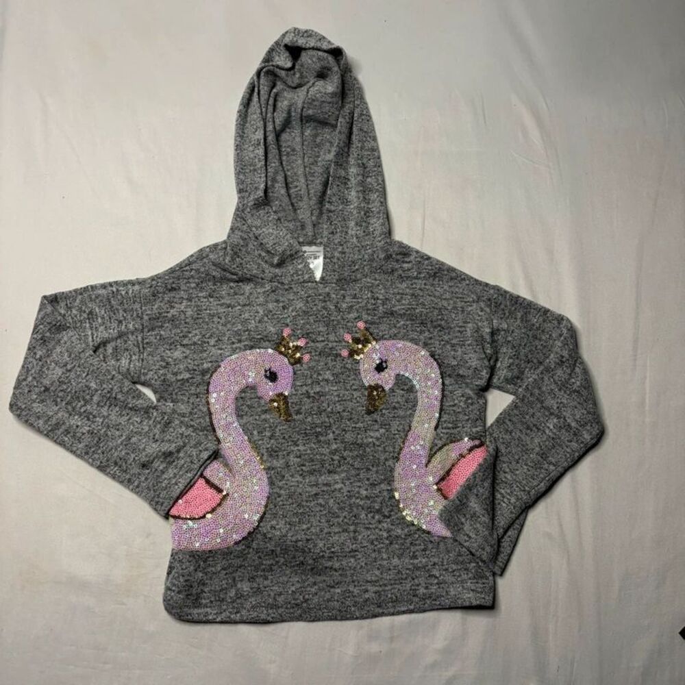 Member’s Mark Girls Gray Sequin Swan Hoodie Size 4/5 | Cozy Sweatshirt